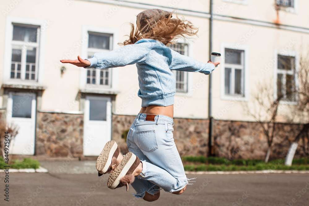 Woman jumping in the air